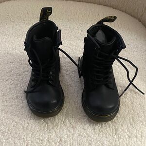 Dr Martin Black Leather Lace-Up Boots with Yellow Stitching